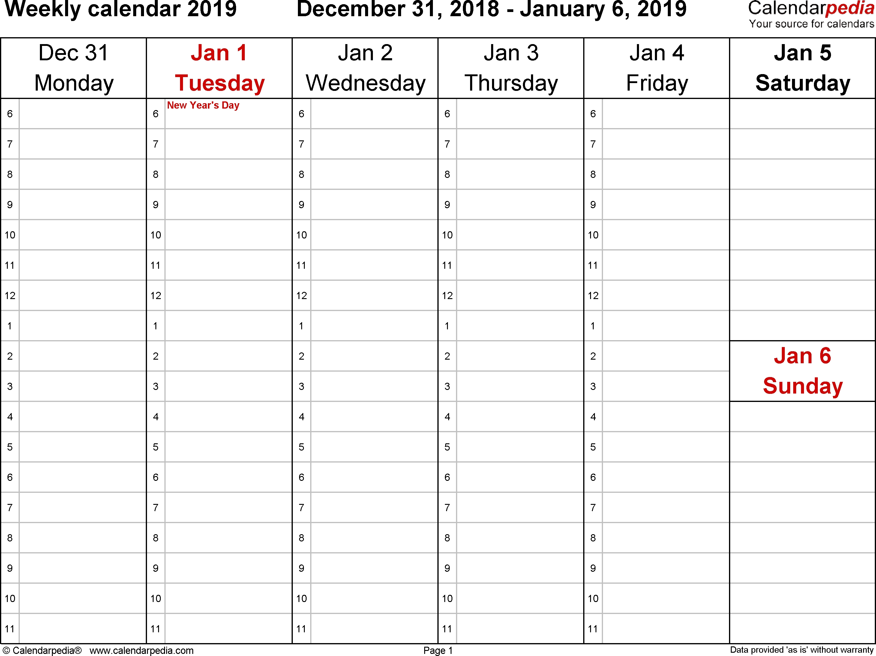 Weekly Calendar 2019 For Word - 12 Free Printable Templates in Printable Weekly Calendar Monday Start