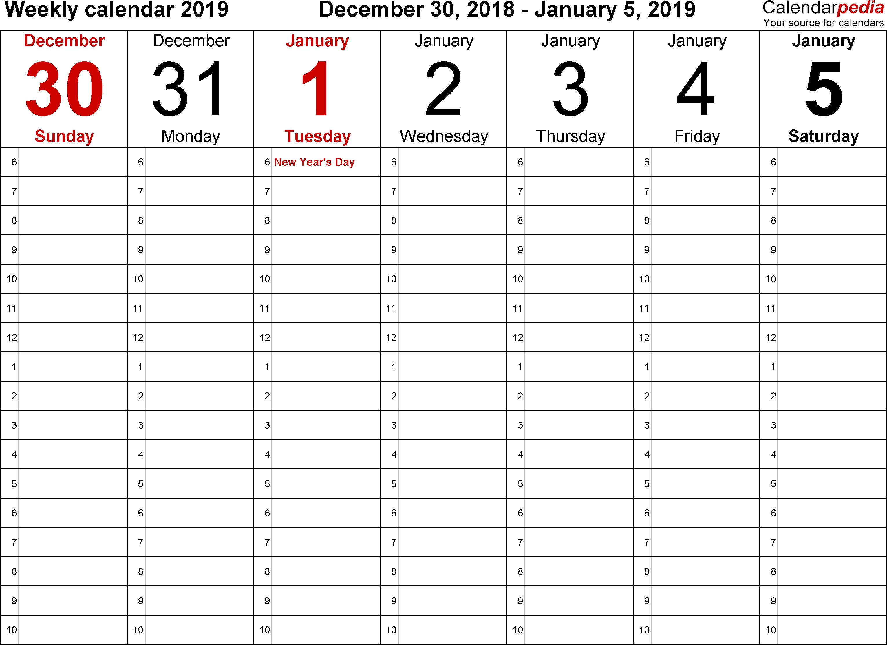 Weekly Calendar 2019 For Word - 12 Free Printable Templates intended for Free Printable Blank Weekly Calendar Templates