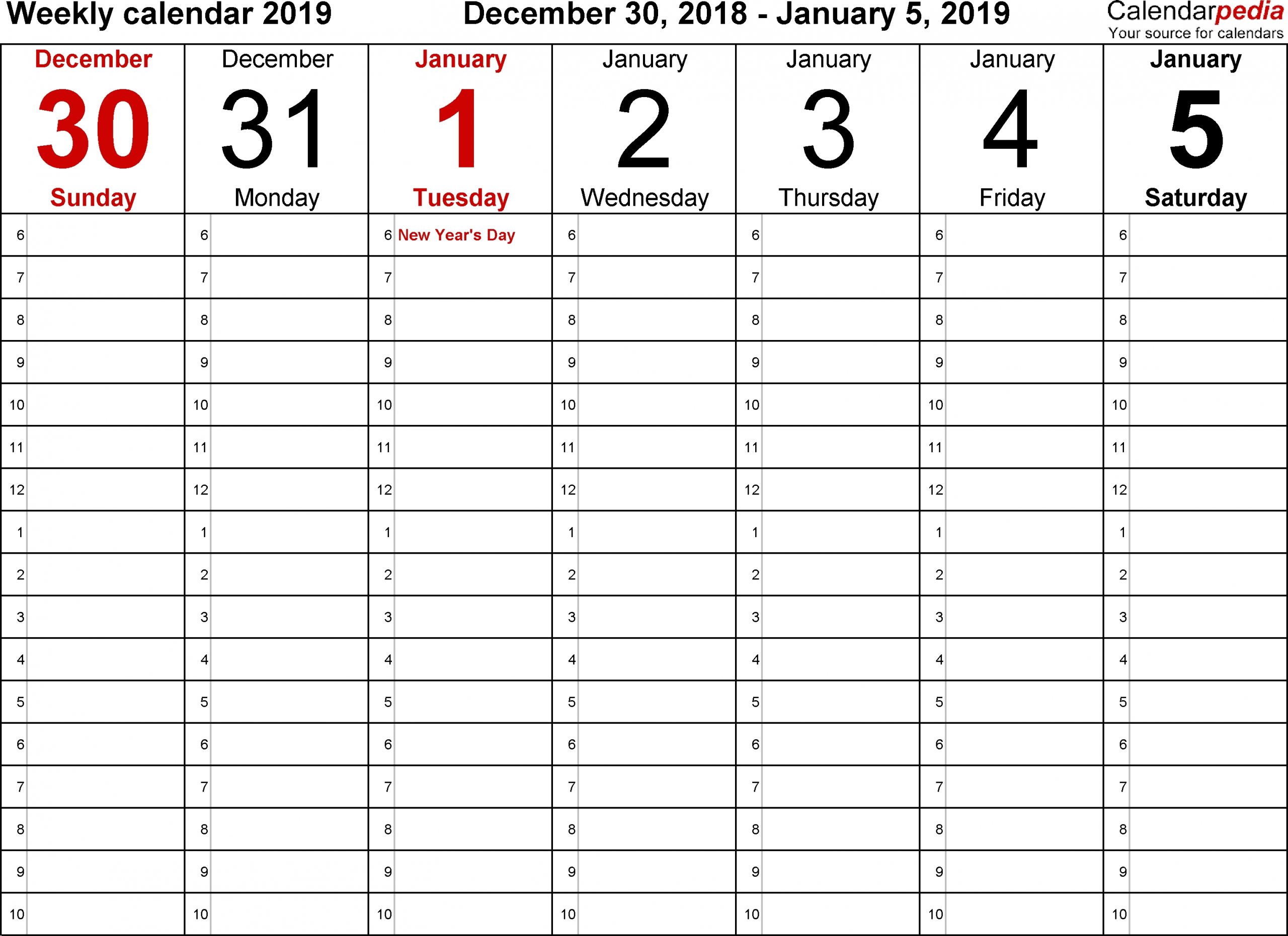 Weekly Calendar 2019 For Word - 12 Free Printable Templates throughout Type In And Printable Calendar With Hours