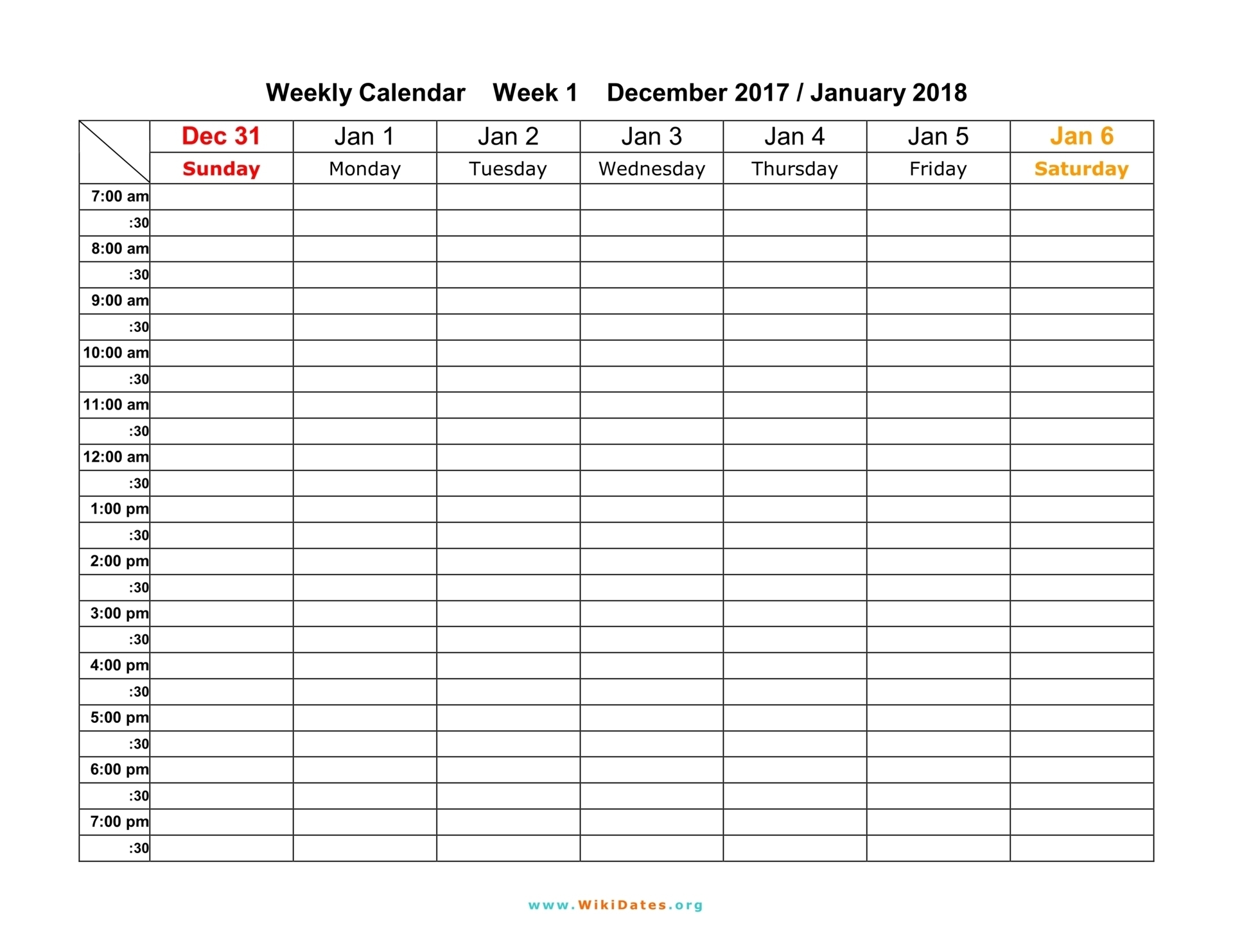 Weekly Calendar - Download Weekly Calendar 2017 And 2018| Wikidates in Free Printable Weekly Schedule Page