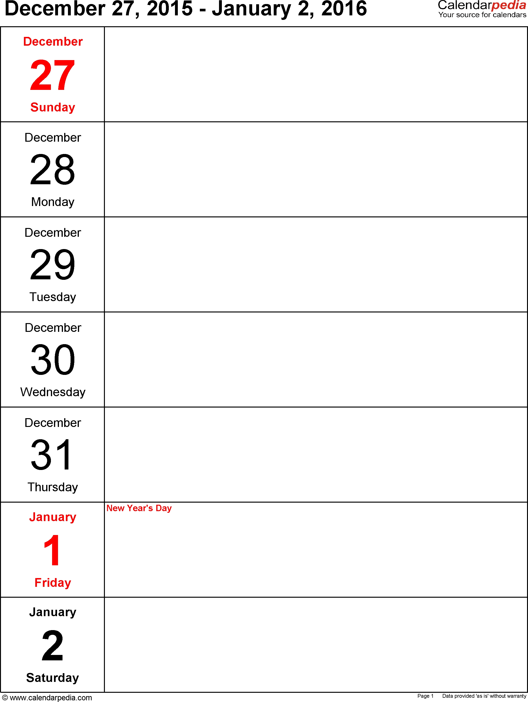 Kid Days Of The Week Calendar Template 