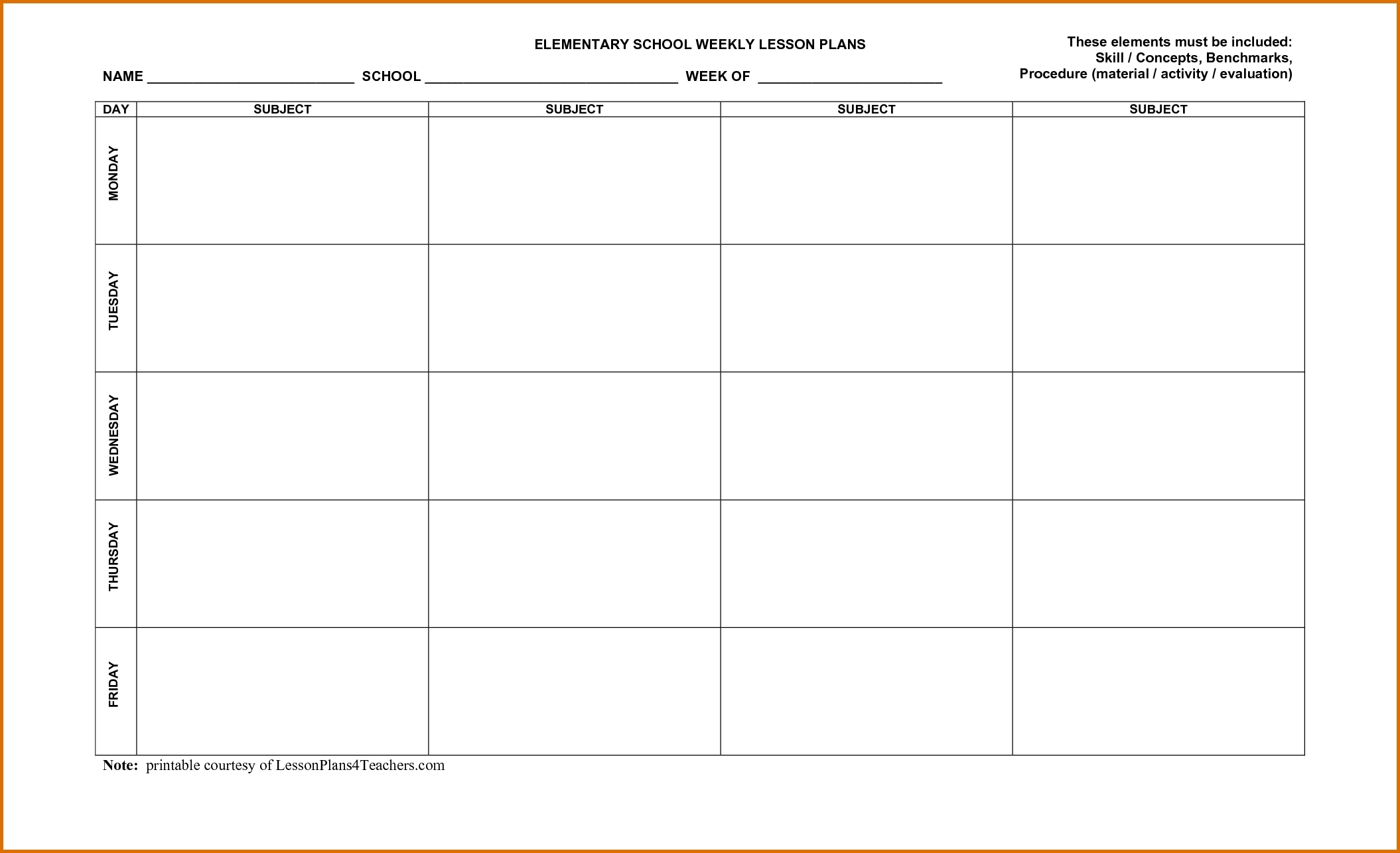 Weekly Calendar Lesson Plan Template | Jazz Gear with Weekly Calander Lesson Plan Template