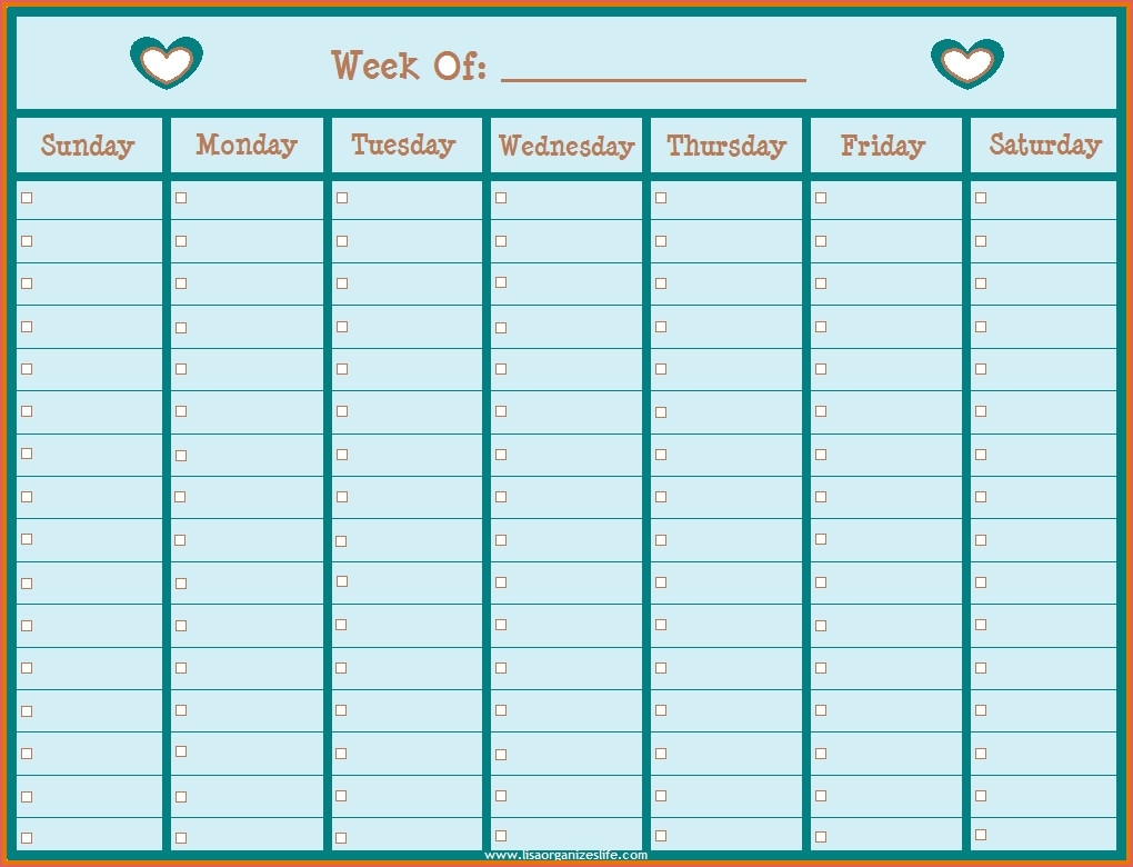 Weekly Calendar Print Out Weekly Calendar Template Weekly Calendar for Weekly Calendar With Hours Printable