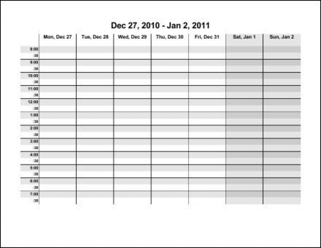 Weekly Calendar With S Word Excel Free Times Slots Printable | Smorad regarding Weekly Calendar By Hour Printable