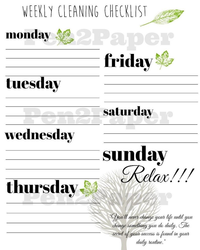 Weekly Cleaning Checklist Blank Instant Download // Cleaning | Etsy regarding Monday Through Friday Cleaning Schedule