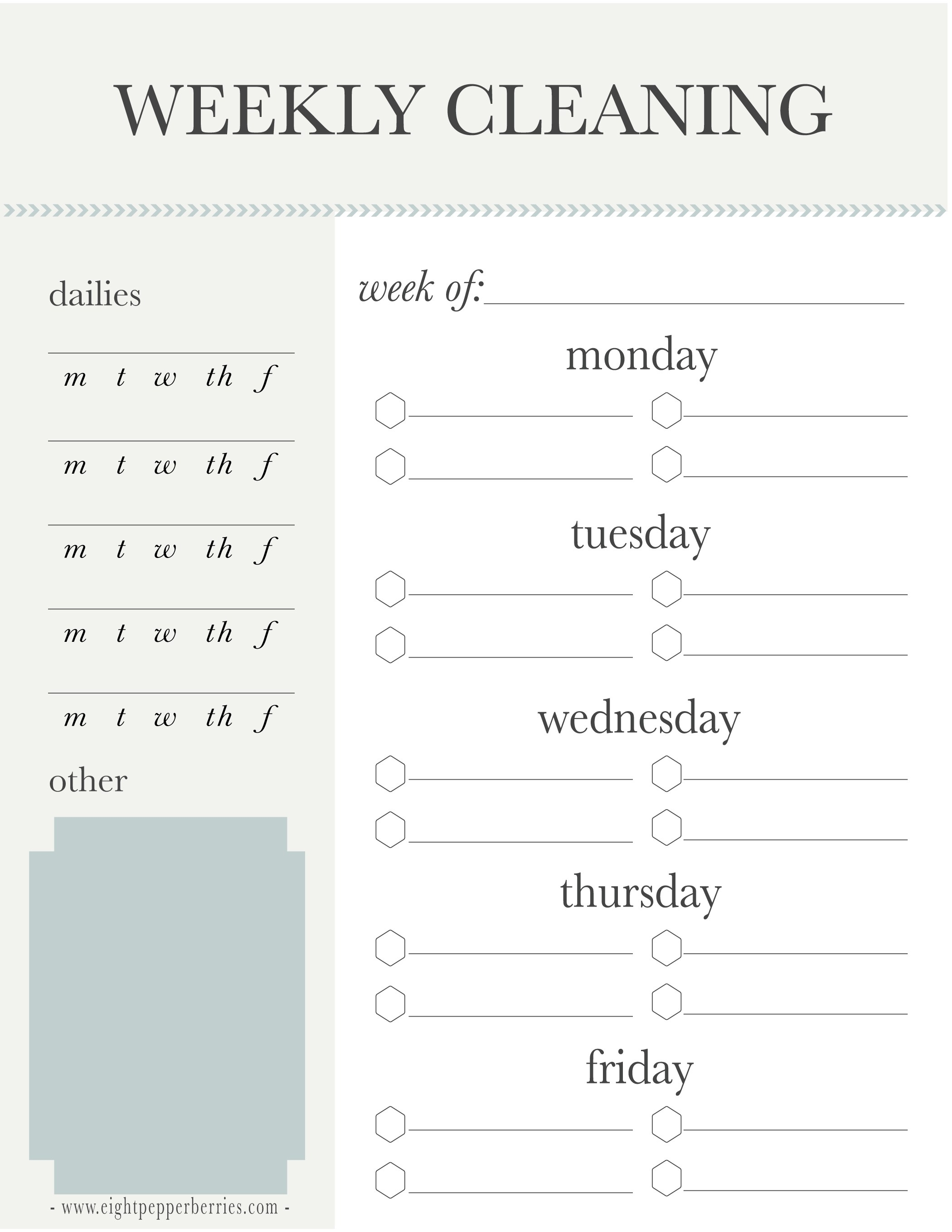 Weekly Cleaning Schedule Printable » Eight Pepperberries regarding Monday Through Friday Cleaning Schedule