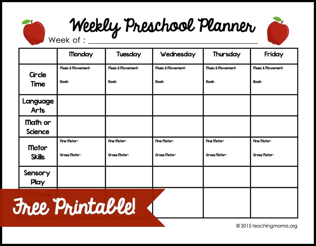 Weekly Preschool Planner inside One Year Calendar Lesson Plan Templates