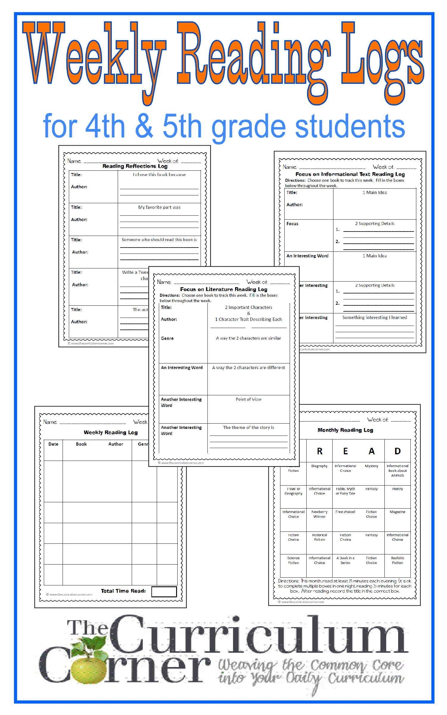 Weekly Reading Logs | 4Th Grade | Weekly Reading Logs, Reading Logs regarding 4Th Grade Reading Log Printable