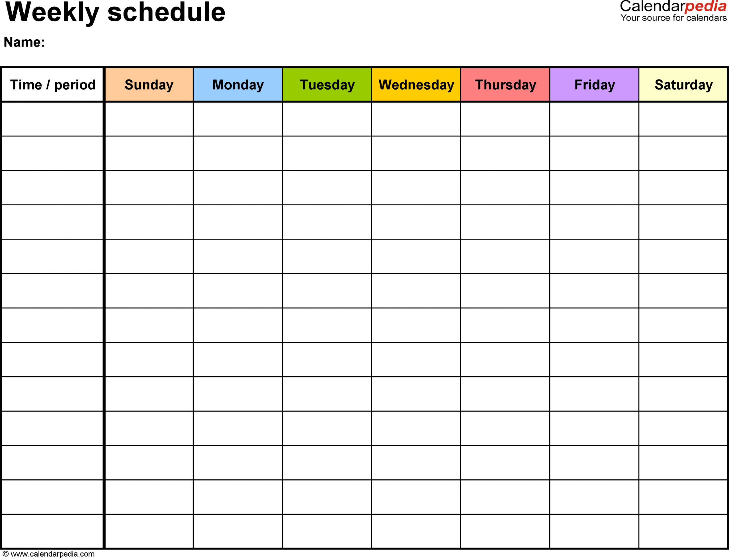 Weekly Schedule Template For Word Version 13: Landscape, 1 Page throughout Printable Sunday Thru Saturday To Do List Calendar