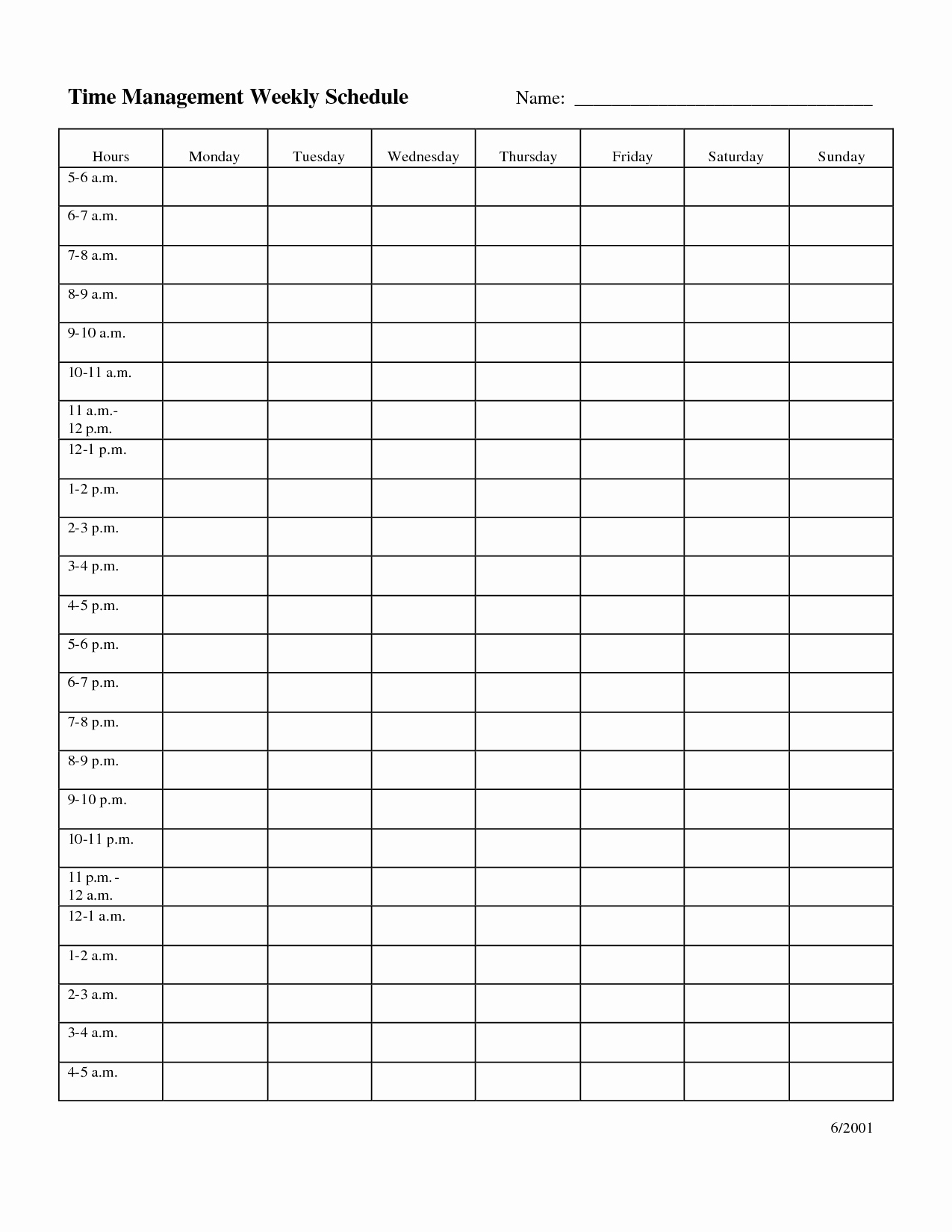 Weekly Schedule With Blank Time Slots