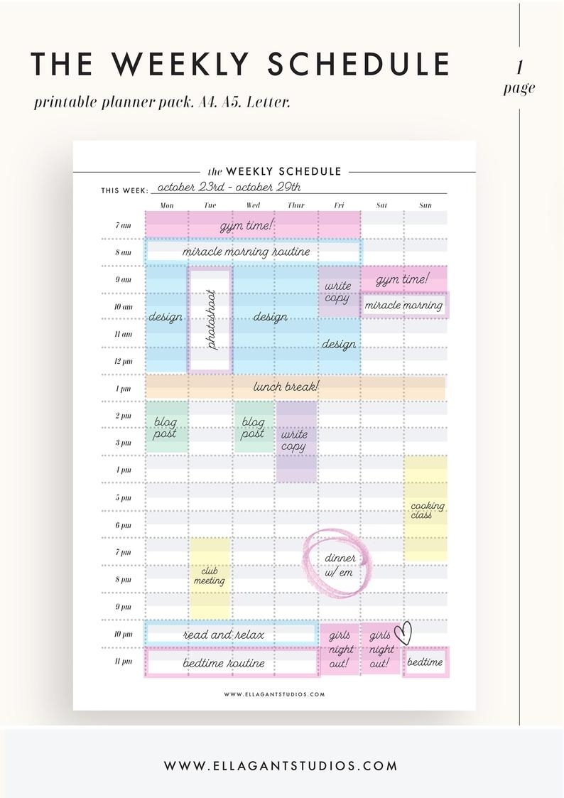 Weekly Schedule Weekly Planner Weekly Organizer Weekly | Etsy regarding Graphic Organizer For Schedule From Monday To Sunday 5 Am To 9 Pm