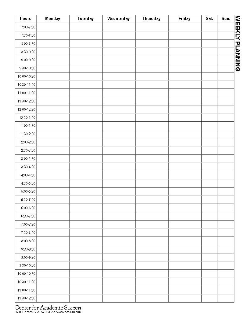 Weekly Schedule With Time Slots Template Planner Times Pdf Monday intended for Weekly Schedule Template With Times