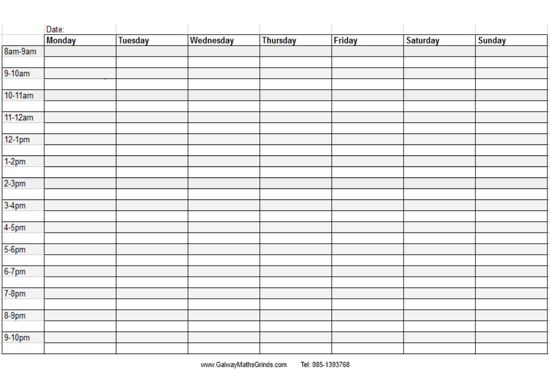 Weekly Time Table Chart regarding Weekly Schedule Template With Times