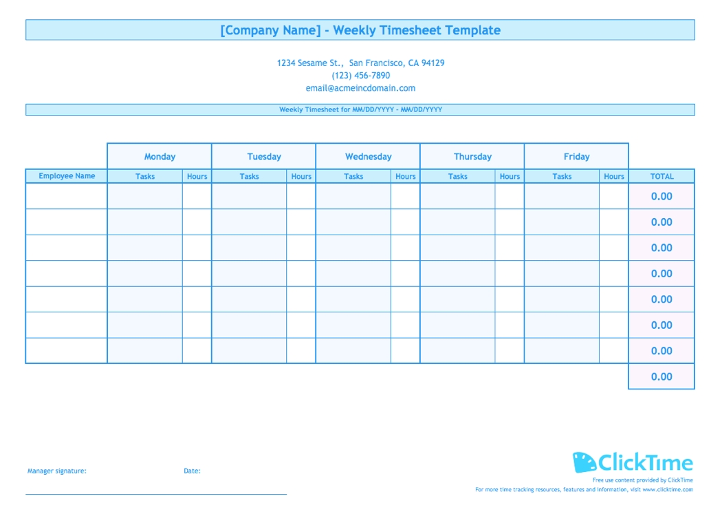 Weekly Timesheet Template For Multiple Employees | Clicktime within Sample Of Weekly Payroll Format