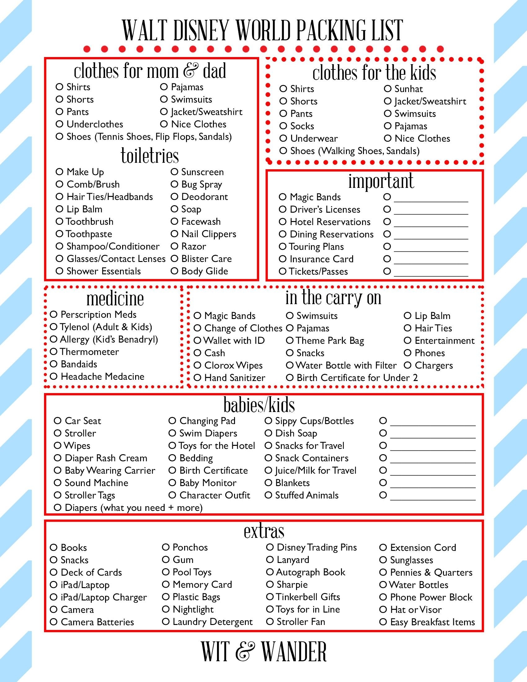 Wit And Wander Walt Disney World Printable Packing Sheet. This for Disney World Printable Planning Sheets