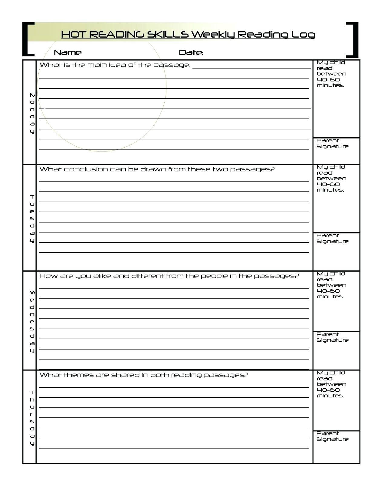 4Th Grade Reading Log Printable Calendar Inspiration Design