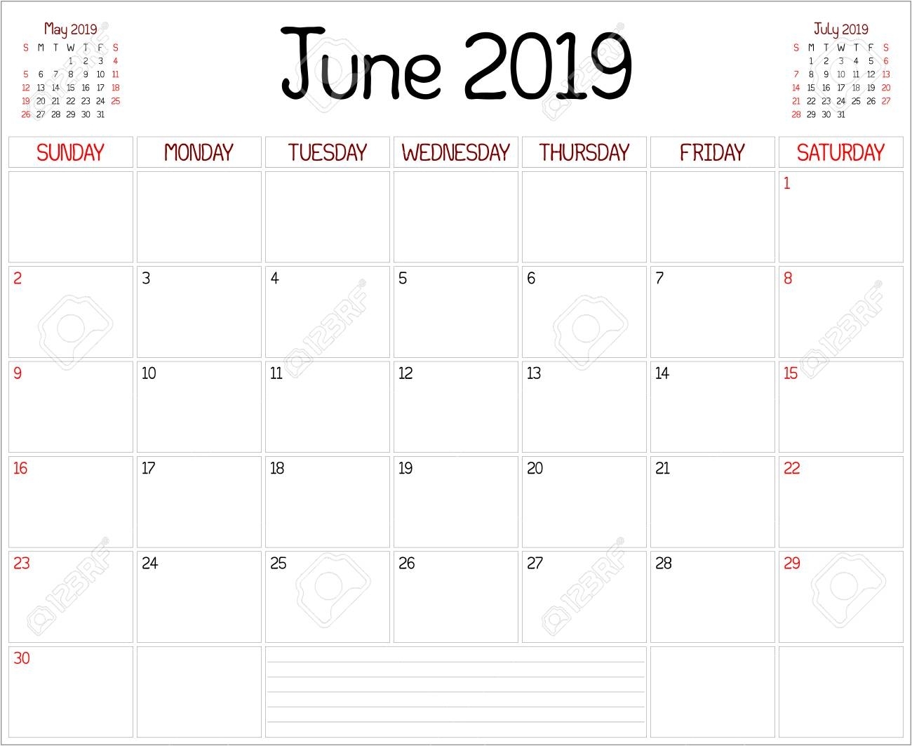 Year 2019 June Planner - A Monthly Planner Calendar For June in Month Planner May June And July
