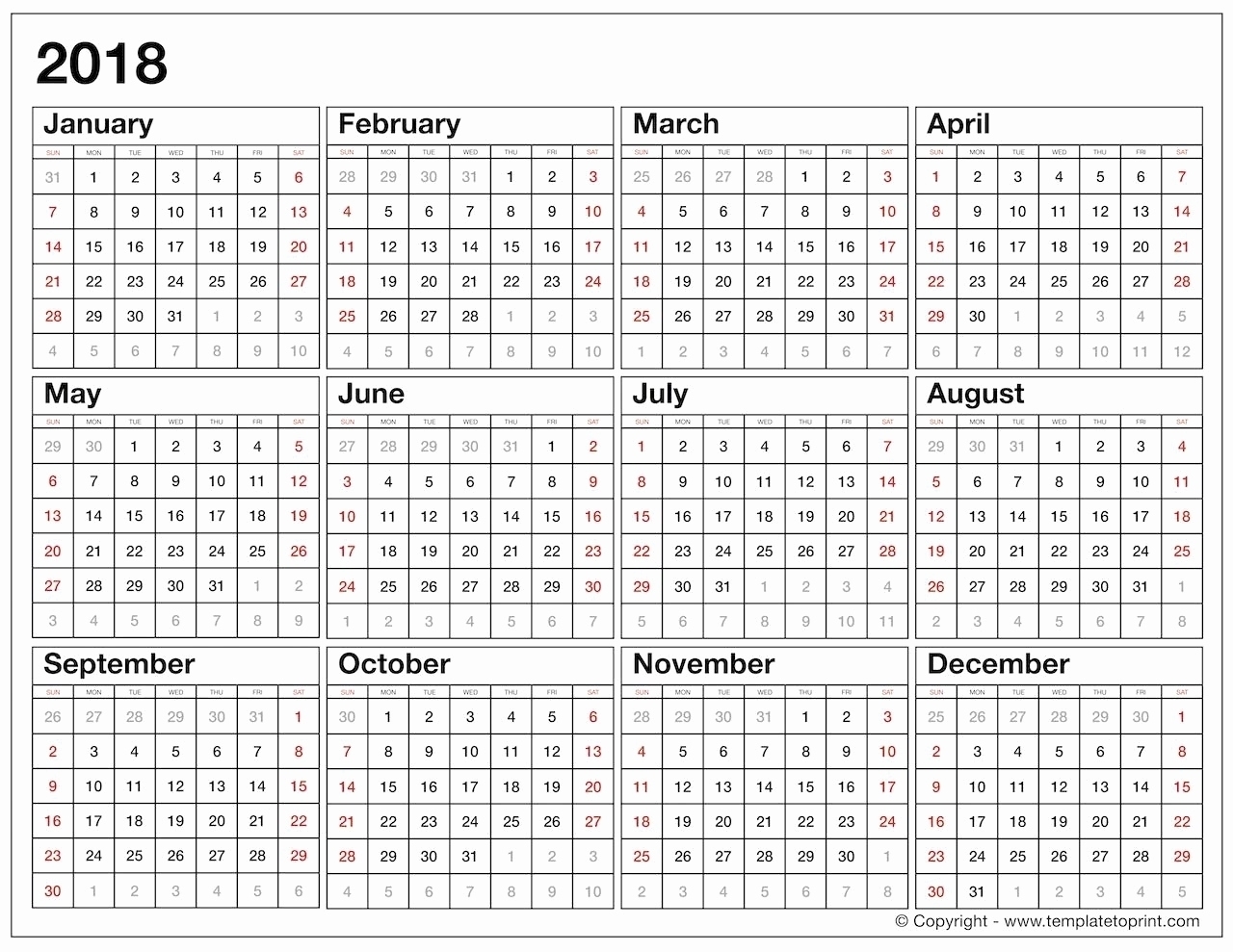 Year At A Glance Printable