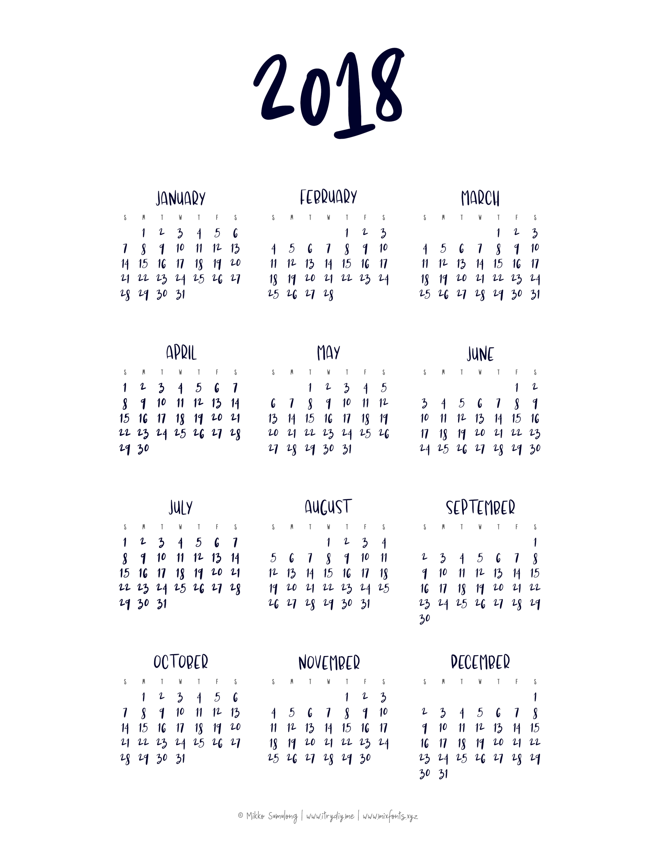 Year In A Glance Calendar
