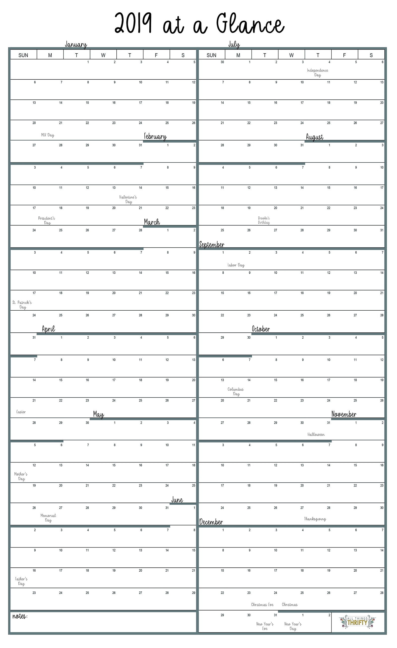 Year At A Glance Free Printable Calendar | All Things Thrifty in Year At A Glance Printable Template