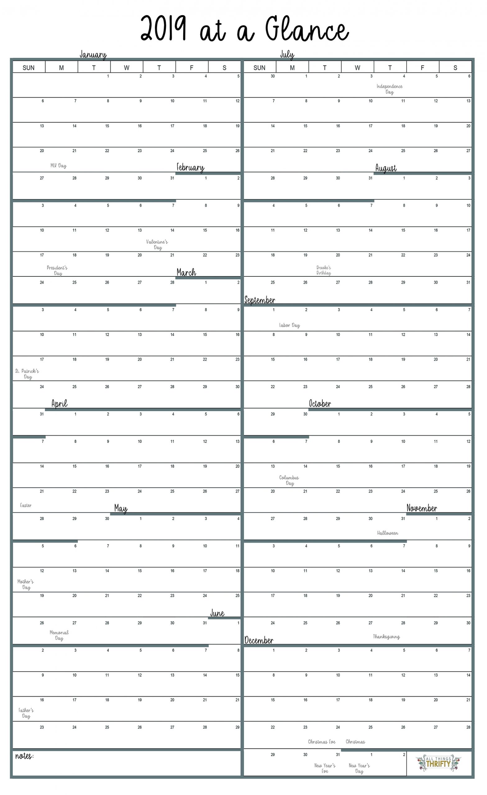 Year At A Glance Free Printable Calendar | All Things Thrifty with Year At A Glance Calendars Printable
