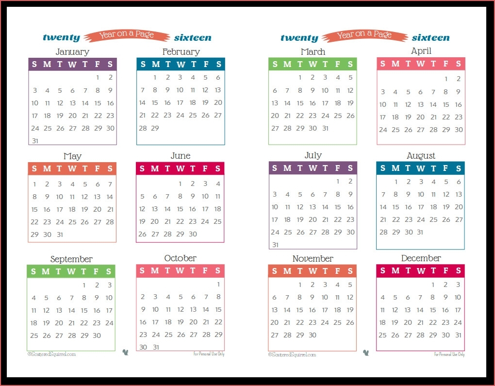 Year Long 1 Page Calendar 2017 Calendar Template 2019 2019 One Page within Free Printable Year Long Calendar