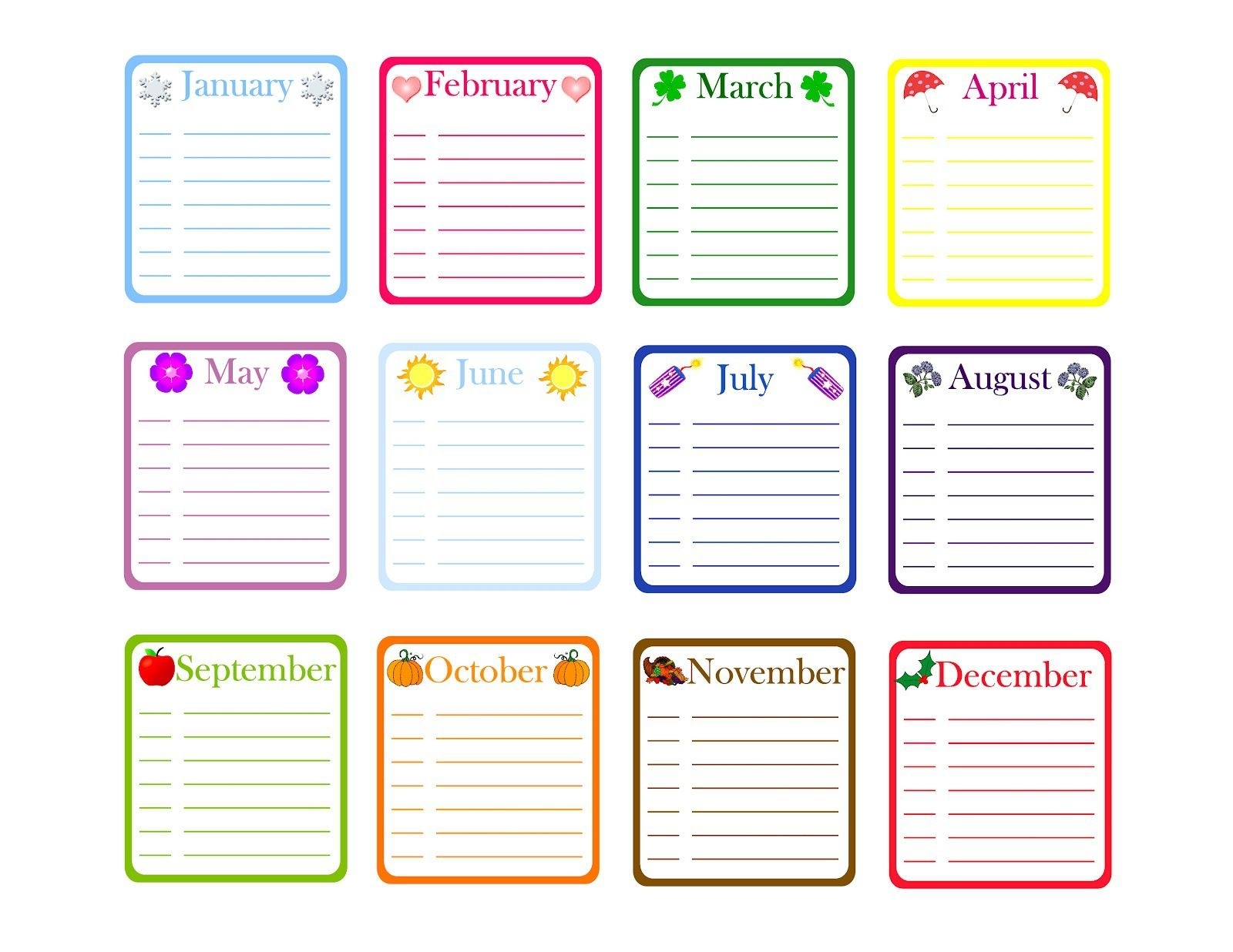 Yearly Birthday Calendar Template. Free Classroom Printables intended for 12 Month Birthday Calendar Template