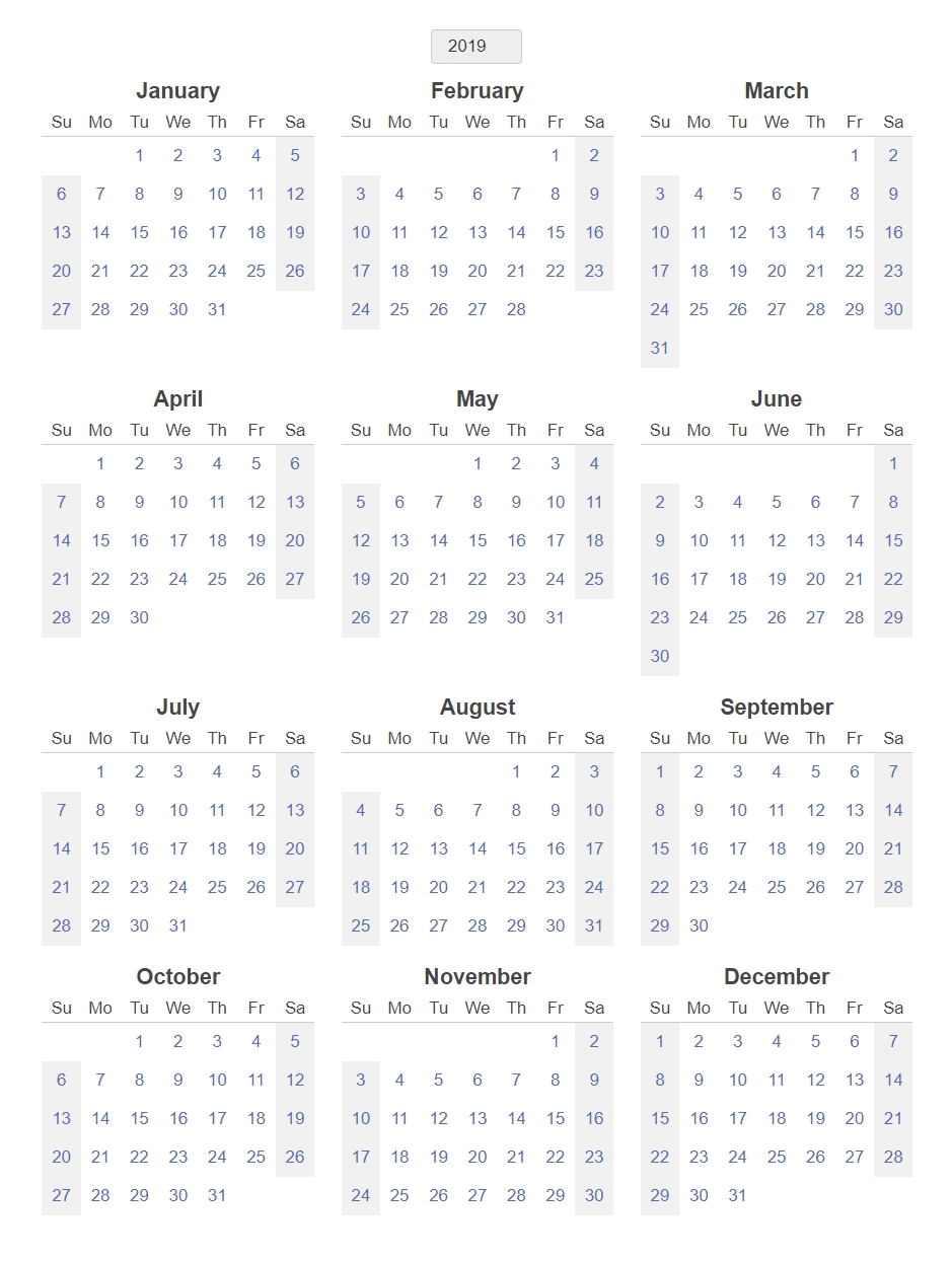 Yearly Blank Calendar 2019 Template – Printable 2018 Calendars with regard to 12 Month Blank Calendar Template