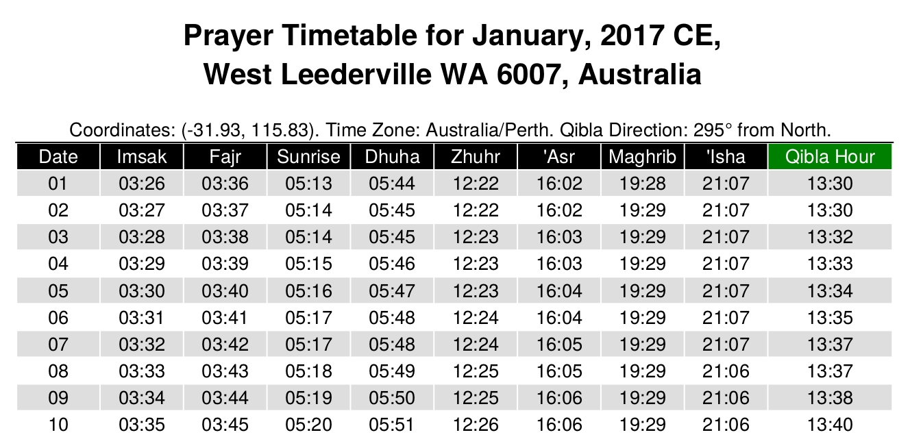 Yearly Muslim Prayer Times Generator - Alhabib Islamic Web Service in Urdu Calendar With Time Table