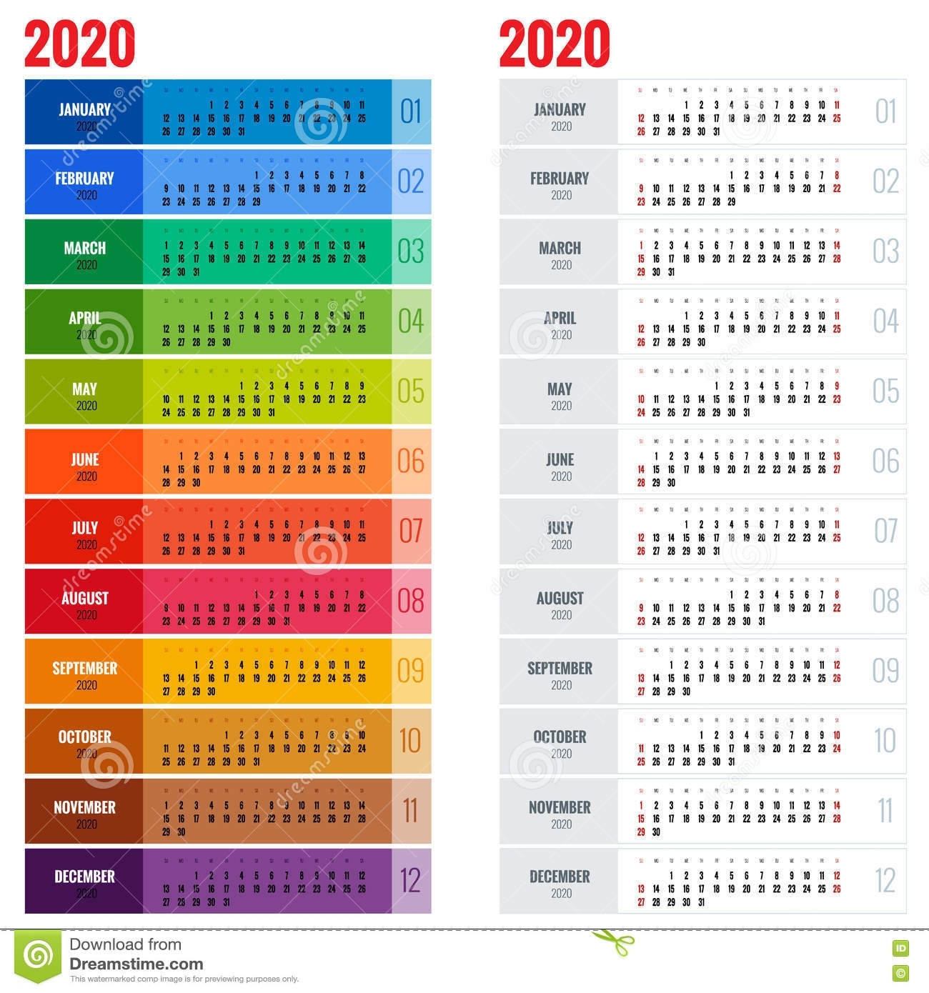 Yearly Wall Calendar Planner Template For 2020 Year. Vector Design within 4 Week Calendar To Print