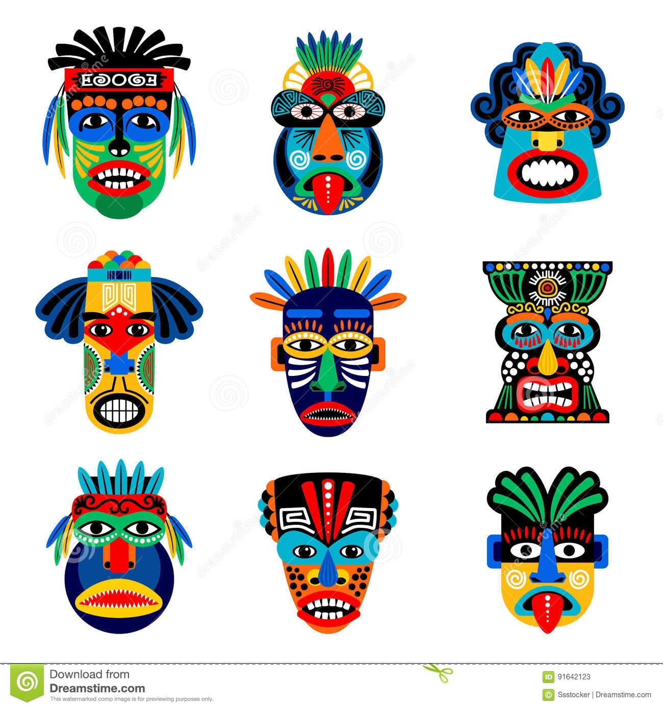 Zulu Or Aztec Mask Icons Stock Vector. Illustration Of Head - 91642123 inside Aztec Masks And Ther Meanings