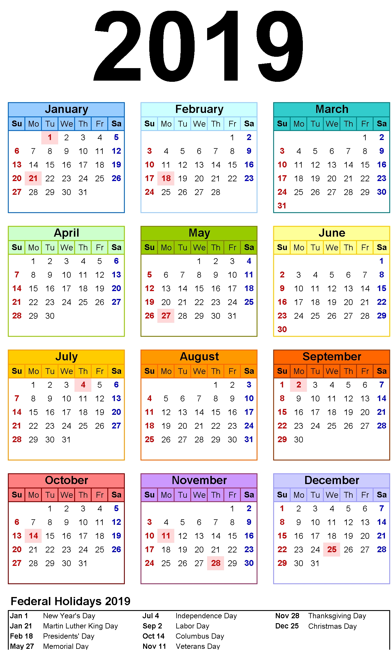 Free Printable Calendars 2019 2020 With Holidays