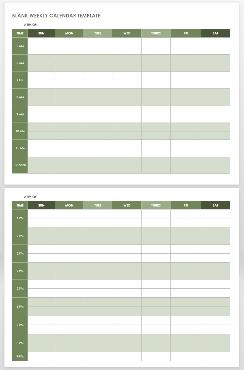 15 Free Weekly Calendar Templates | Smartsheet for Free Printable 7 Day 15 Minute Appointment Calendar Sheets