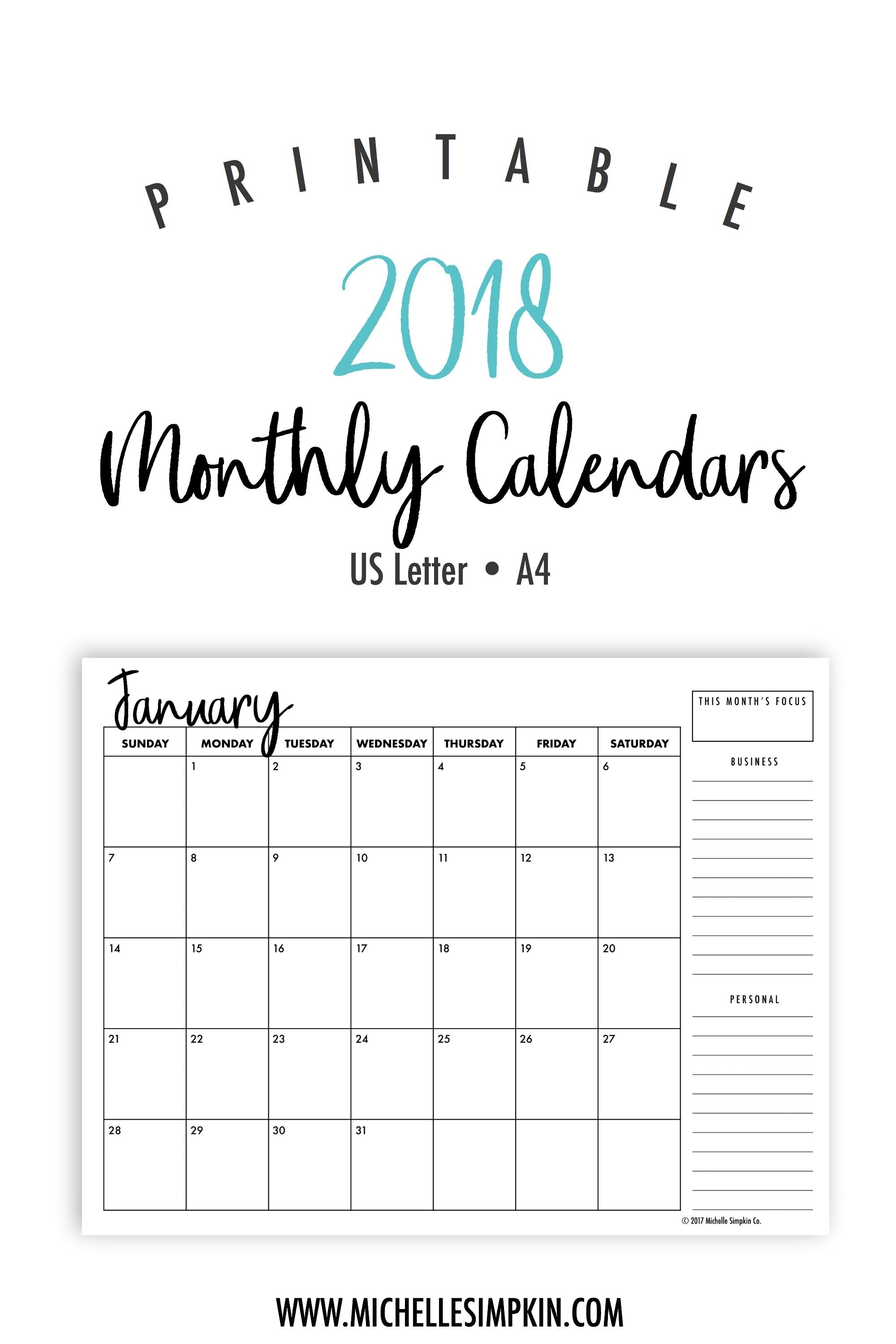 2018 Printable Calendars - Plan Out Your Year With These Ink pertaining to Pretty Printable Calendar 2020 Without Download
