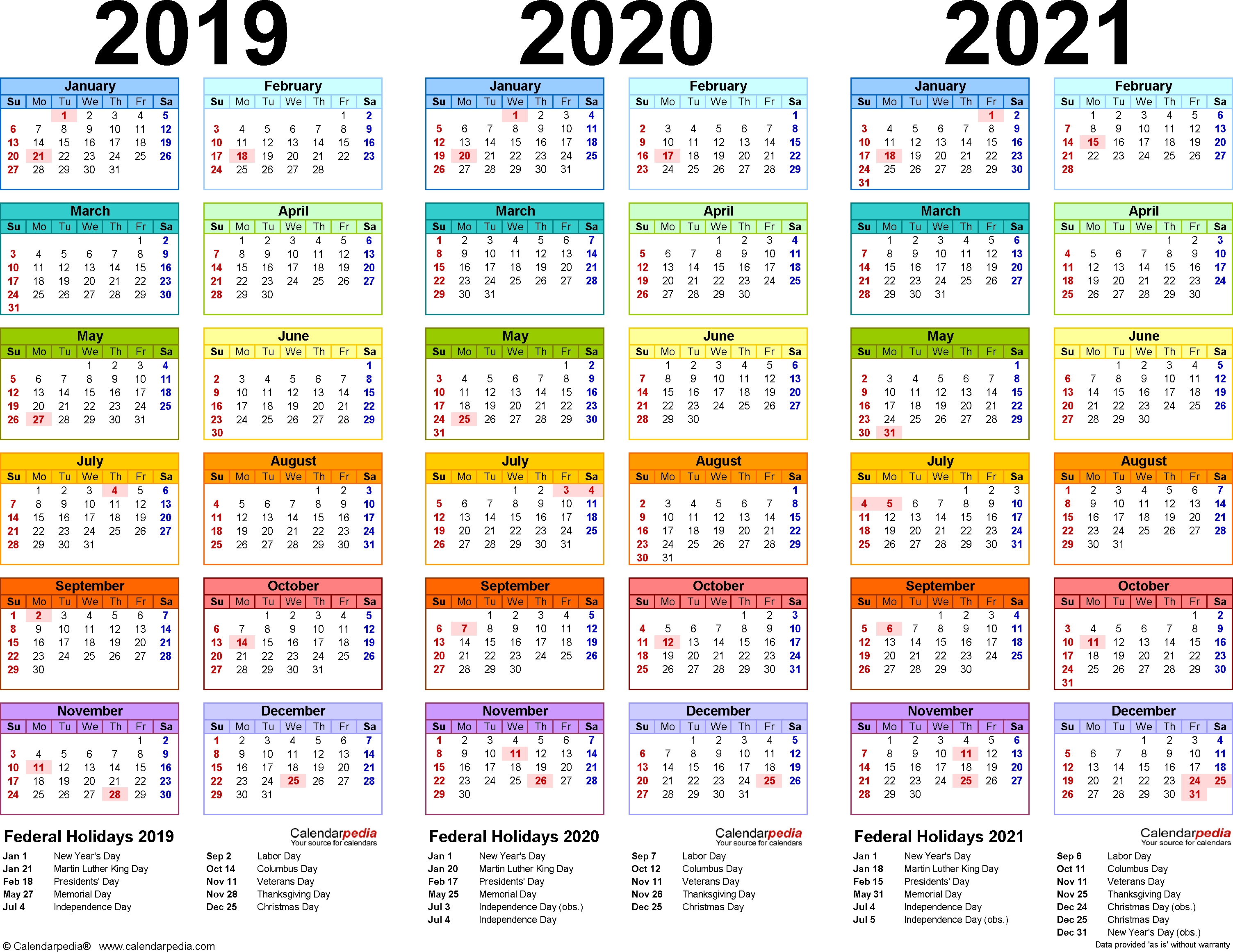 2019/2020/2021 Calendar - 4 Three-Year Printable Pdf Calendars inside 2020 Vertex Calendars Printable Free