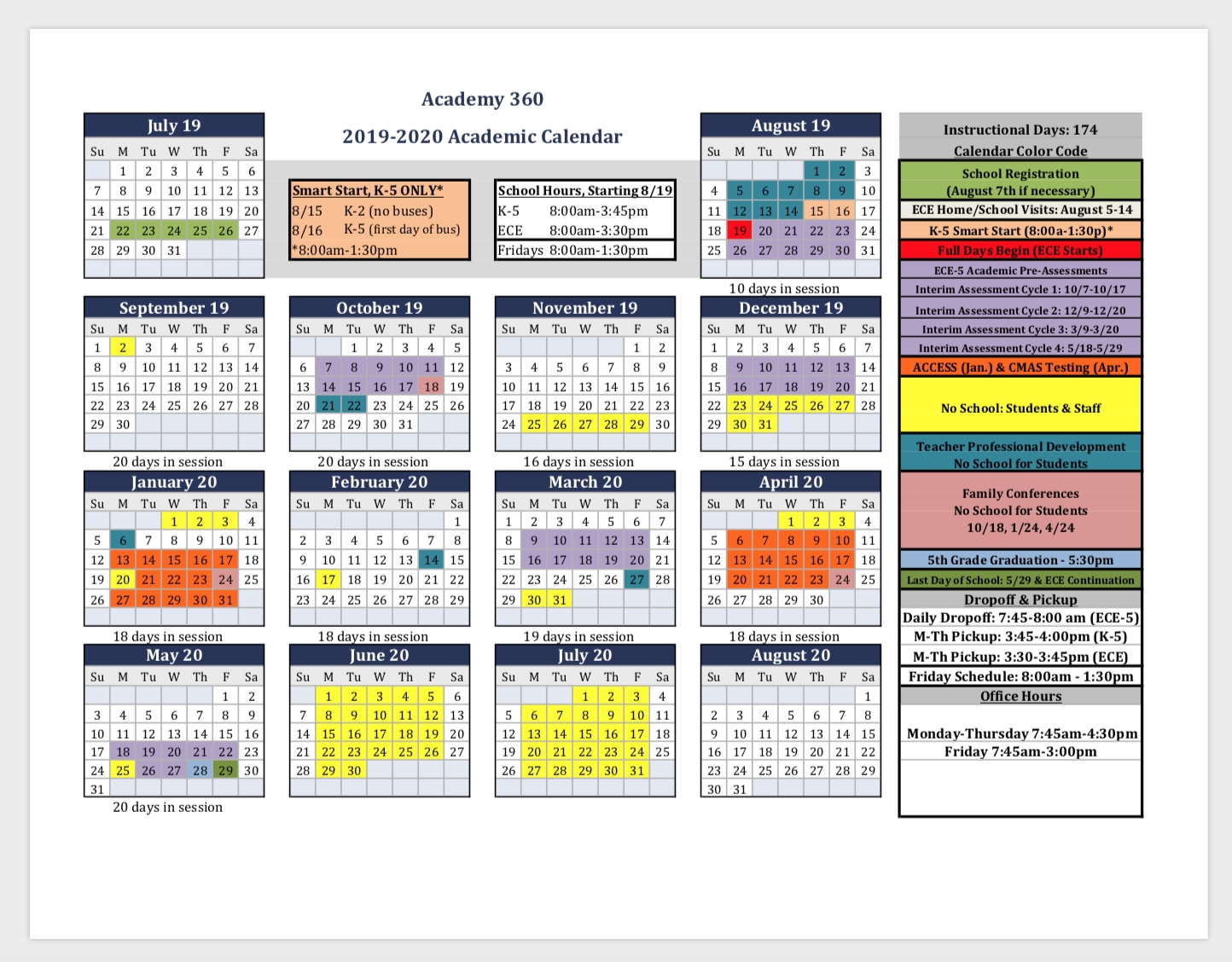 2019-2020 Academic Calendar &amp; Back To School Registration - Academy 360 intended for 2020 Special Days