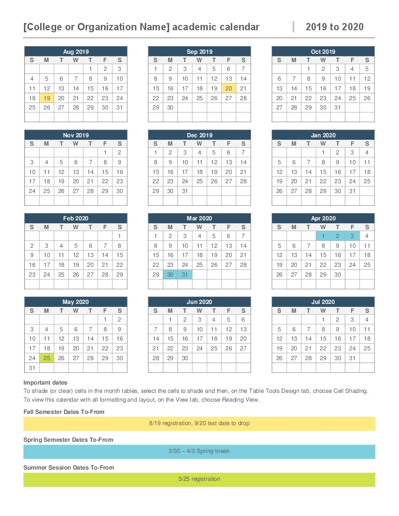 2019-2020 Academic Calendar for 2019-2020 Free Blank Calendars