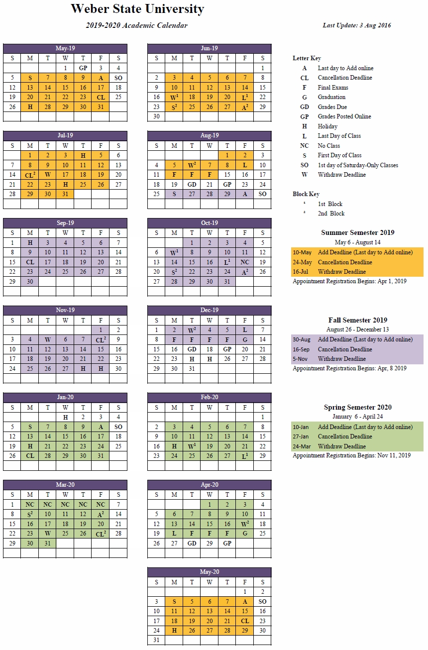 U Of C Calendar 2019/2020