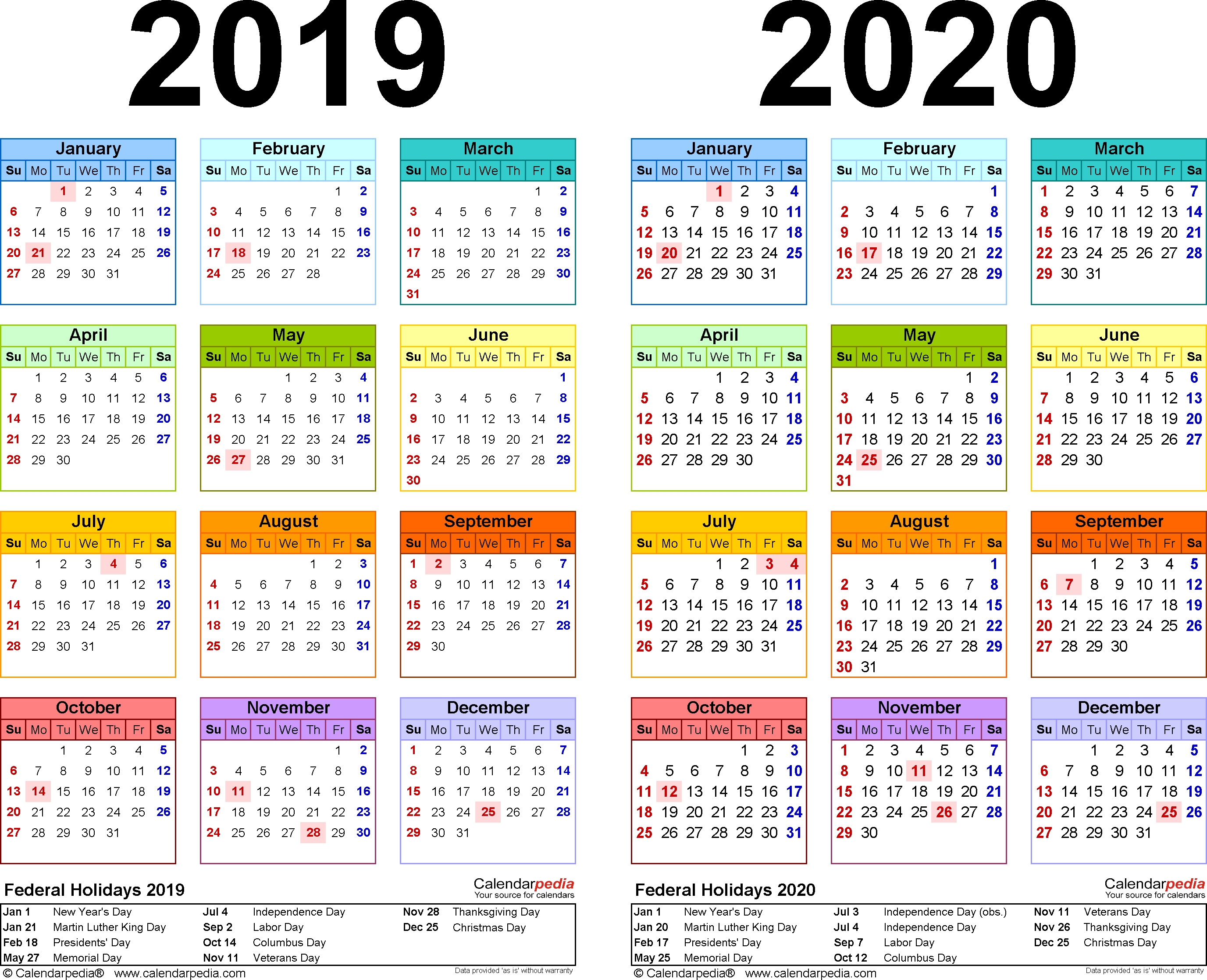 2019-2020 Calendar - Free Printable Two-Year Excel Calendars inside 2019 And 2020 Google Calendars