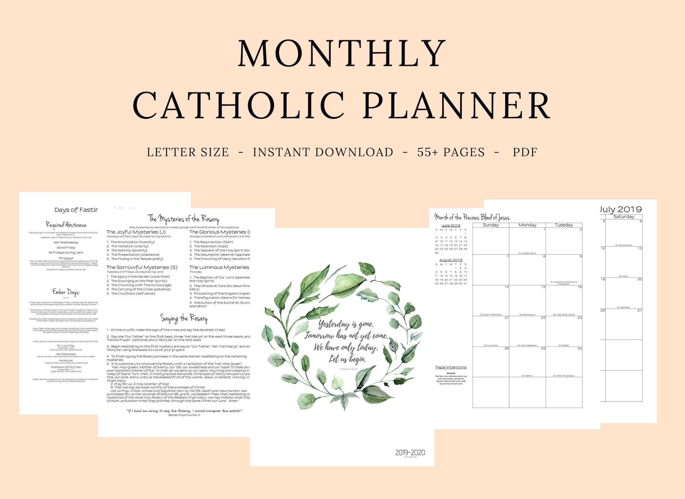 2019 2020 Catholic Planner Monthly Printable: Monthly | Etsy within Printable Liturgical Calendar 2020