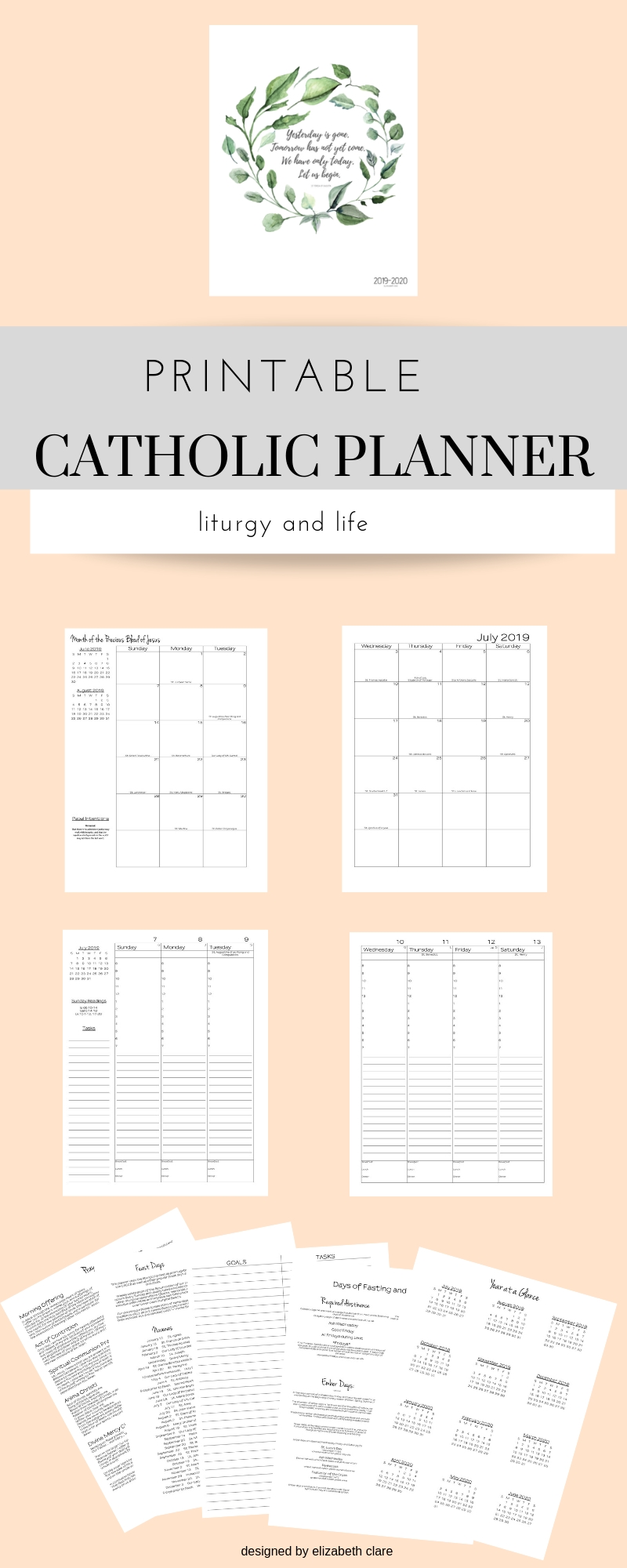 2019 - 2020 Catholic Planner Weekly Printable: Daily Planner with Printable Catholic Liturgical Calendar 2020