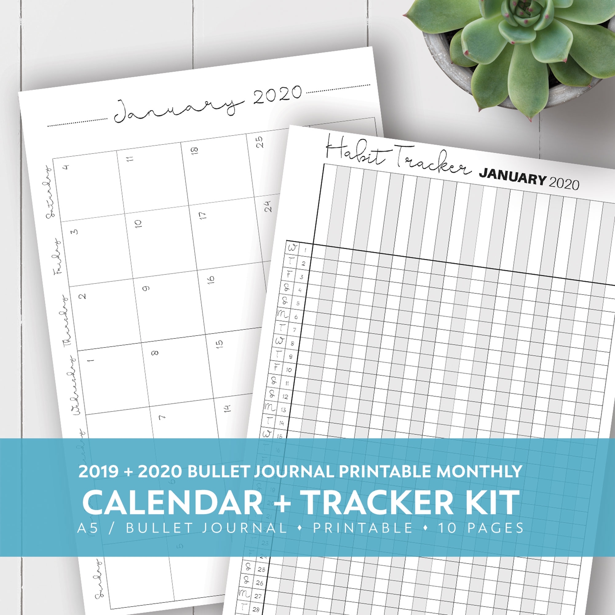 2019 + 2020 Monthly Printable Calendar + Habit Tracker Kit | Laura intended for Printable 8.5 X 11 2020 Calendar