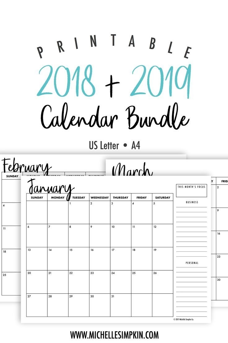 2019 &amp; 2020 Printable Monthly Calendars Bundle • Landscape • Us for Free 2020 Printable Pocket Calendar