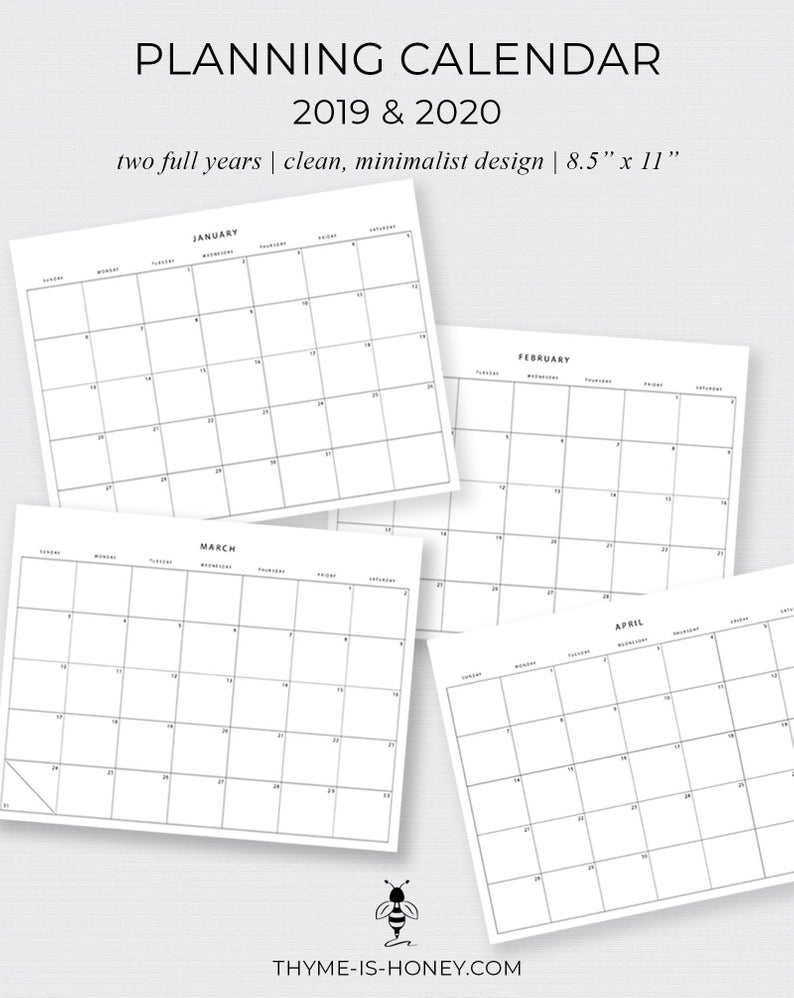 2019 2020 Printable Planning Calendars 11 X 8.5 | Etsy throughout Printable 8.5 X 11 2020 Calendar