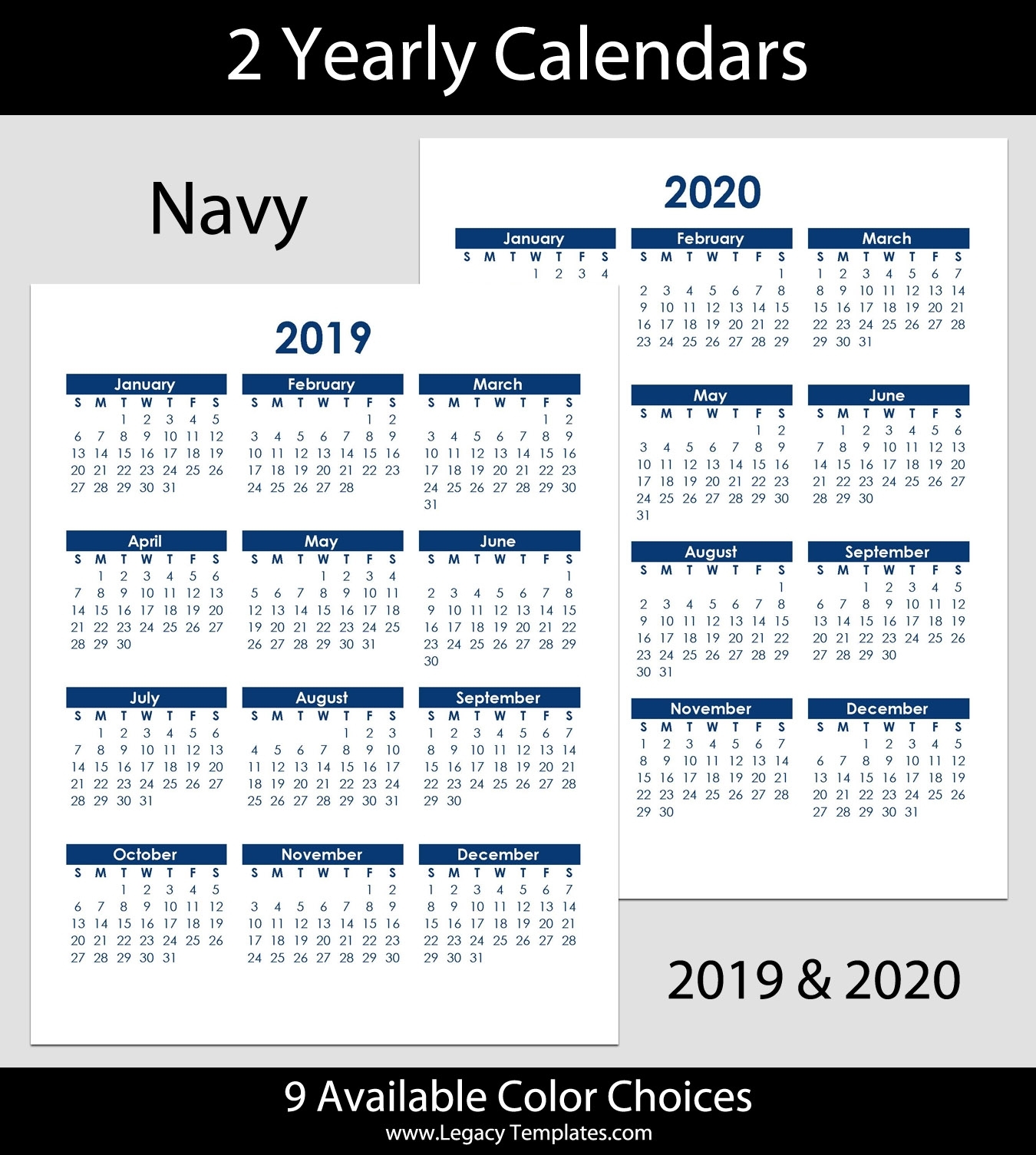 2019 &amp; 2020 Yearly Calendar – 8.5 X 11 | Legacy Templates for 2020 Calendar 8.5 X 11