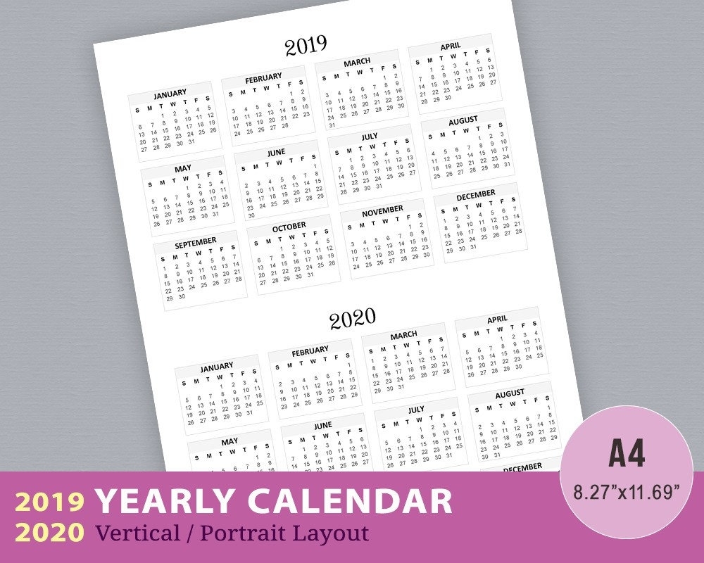 2019-2020 Yearly Calendar Vertical Wall Calendar Desktop | Etsy within 2020 Wall Calendar Kikki K