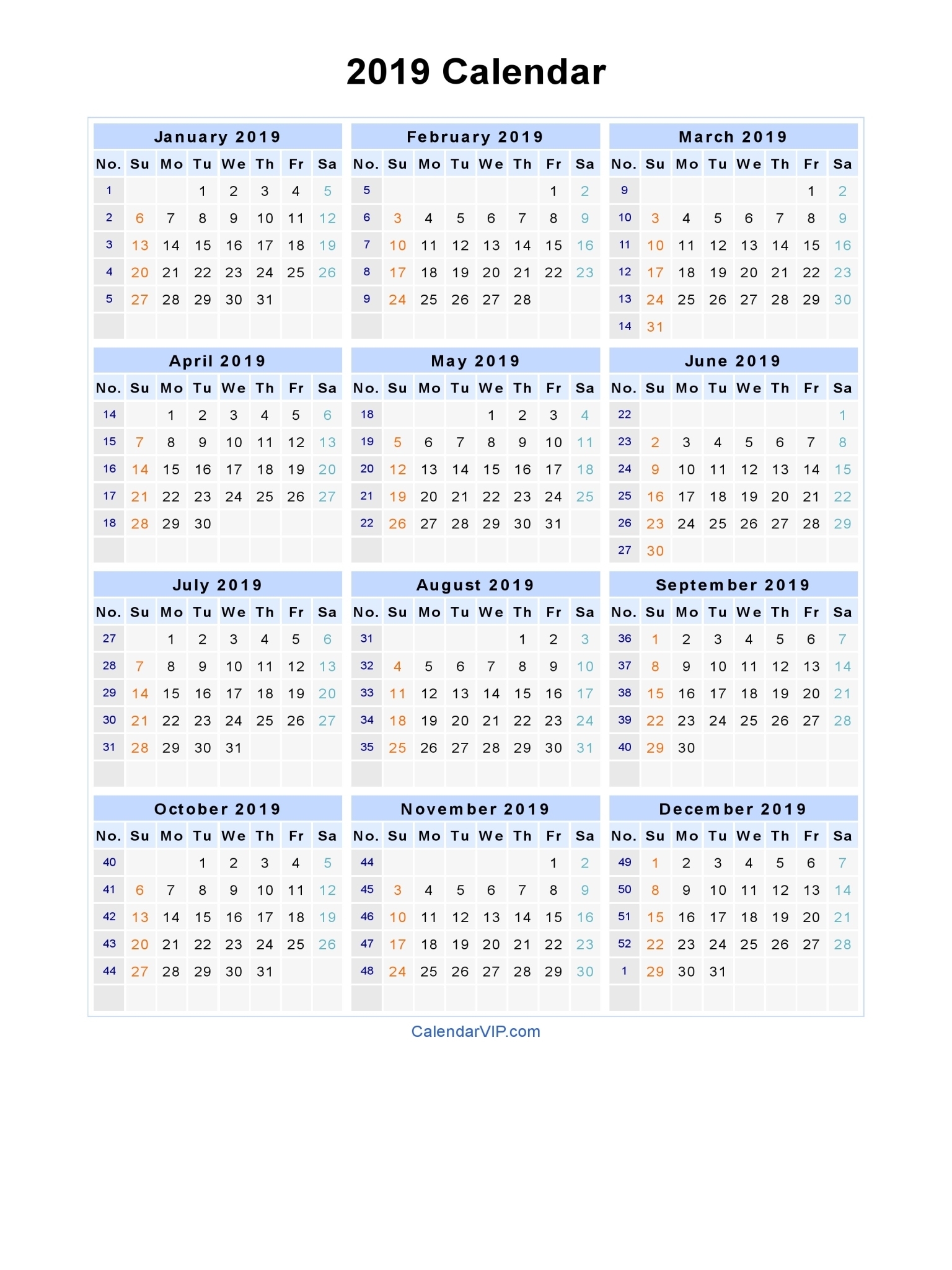 2019 Calendar - Blank Printable Calendar Template In Pdf Word Excel pertaining to 2019 2020 Ms Word Calendar