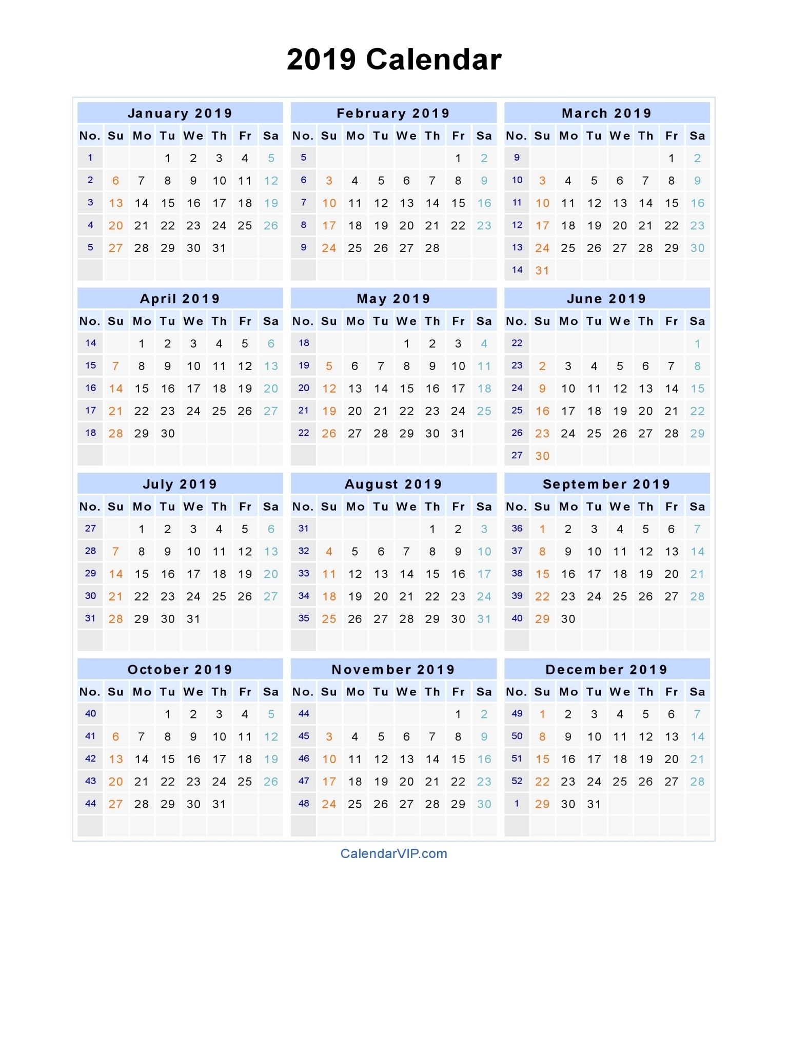 2019 Calendar - Blank Printable Calendar Template In Pdf Word Excel pertaining to Calendar 2019 2020 Xls