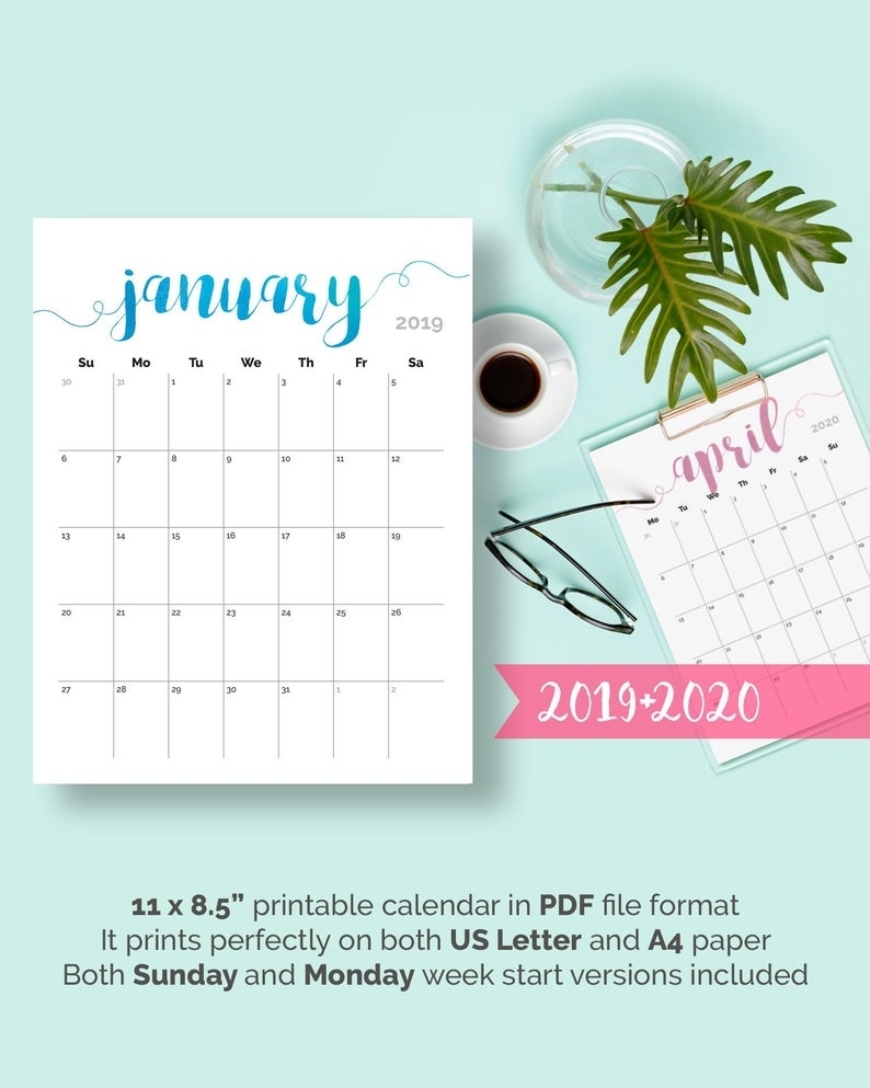 2019 Calendar Printable Desk Calendar Planner Monthly Pages | Etsy with Pretty Printable Calendar 2020 Without Download