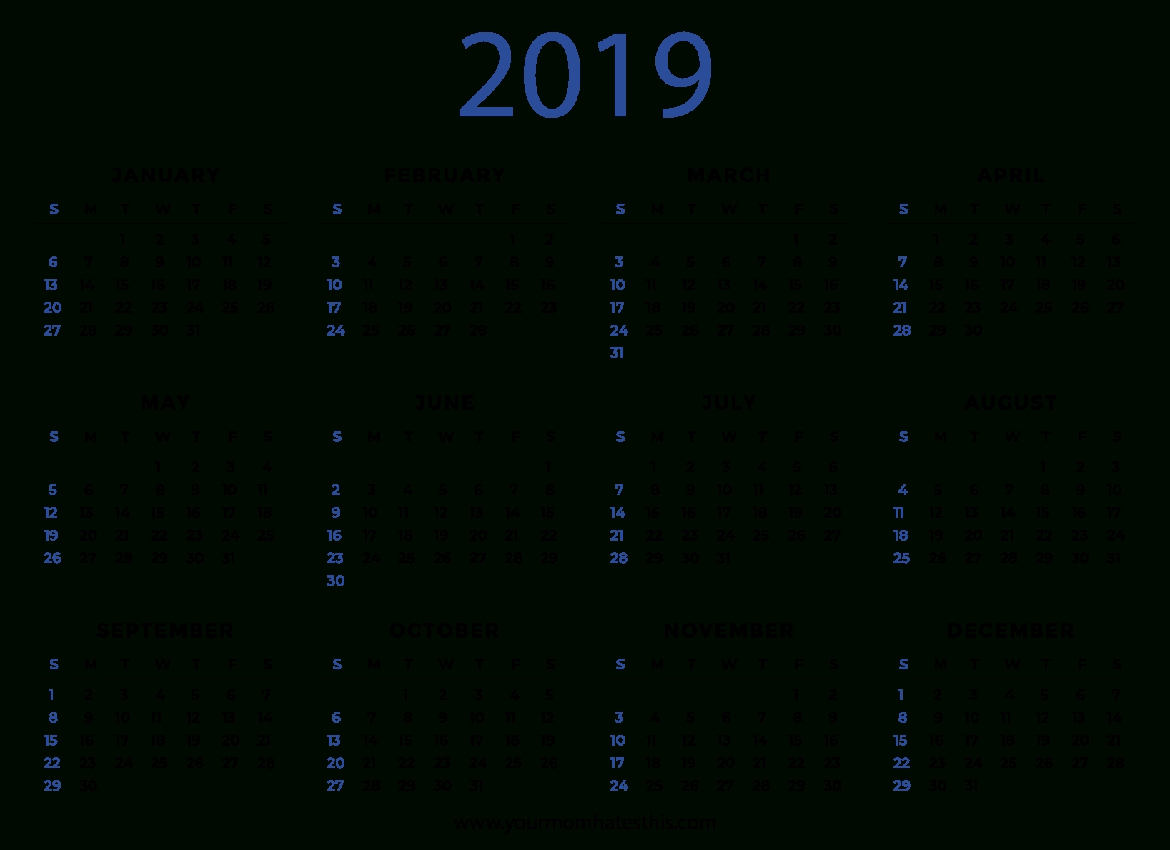 2019 Calendars – Download Printable Pdf Calendar Templates in Calendar 2019 2020 Xls